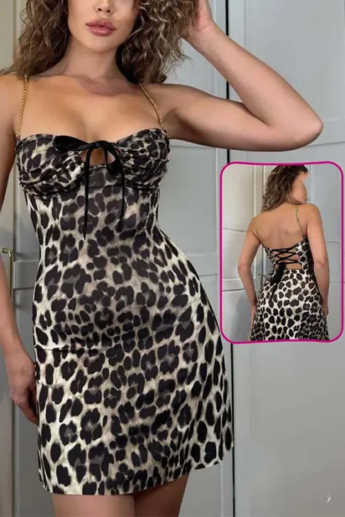 Leopard Print Spaghetti Strap Dress