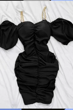 Elegant Black Puff Sleeve Dress