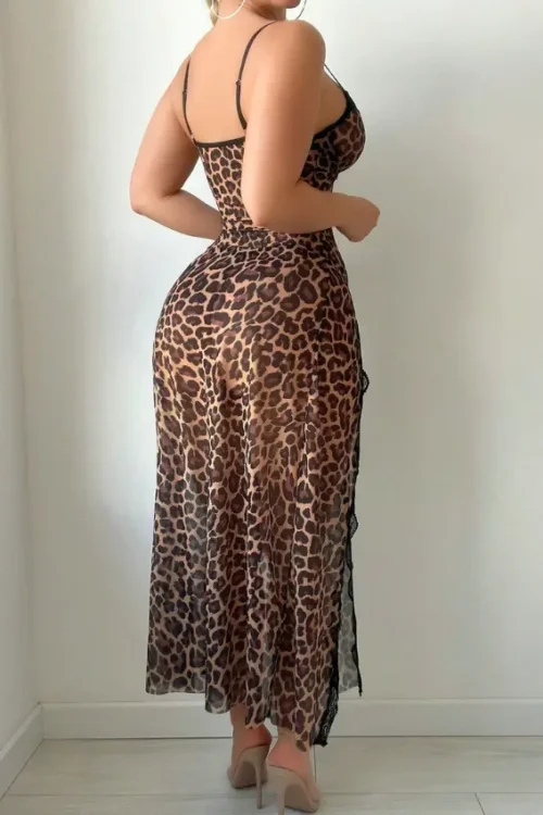 Leopard Print Sheer Lingerie Dress - Image 2