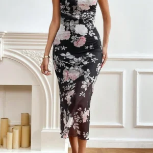 Floral Spaghetti Strap Sleeveless Dress