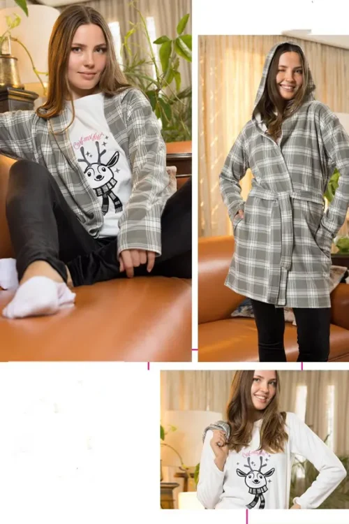 Plaid Hooded Long Sleeve Cardigan