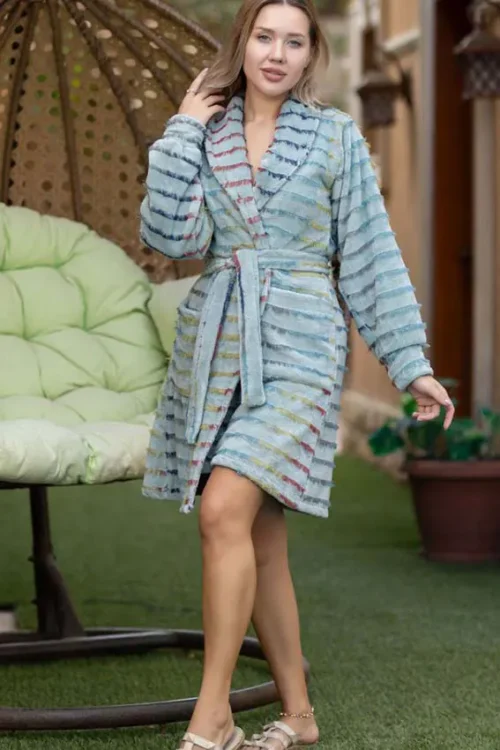 Cozy Striped Long Sleeve Robe - Image 6