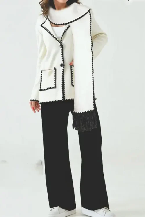 Contrast Trim Knit Cardigan Set