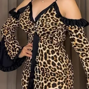 Chic Leopard Print Cold Shoulder Dress