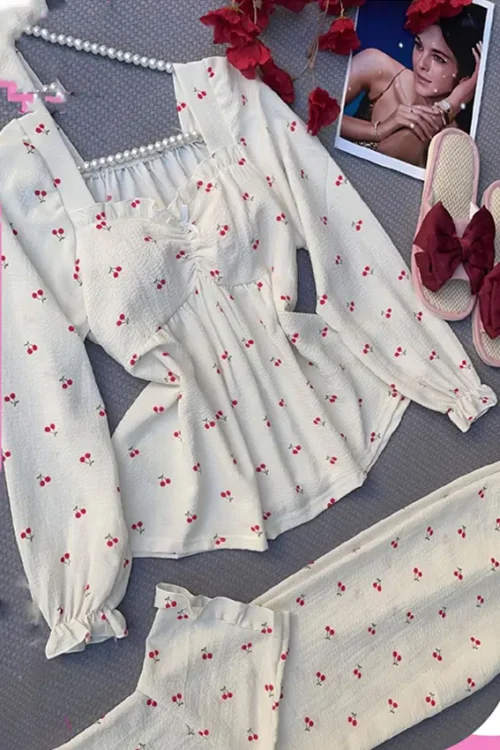 Cherry Print Long Sleeve Set