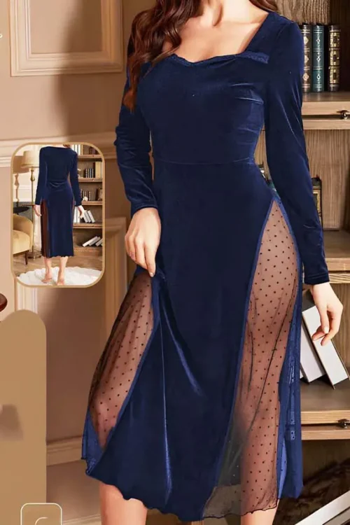 Elegant Velvet Long Sleeve Dress - Image 3