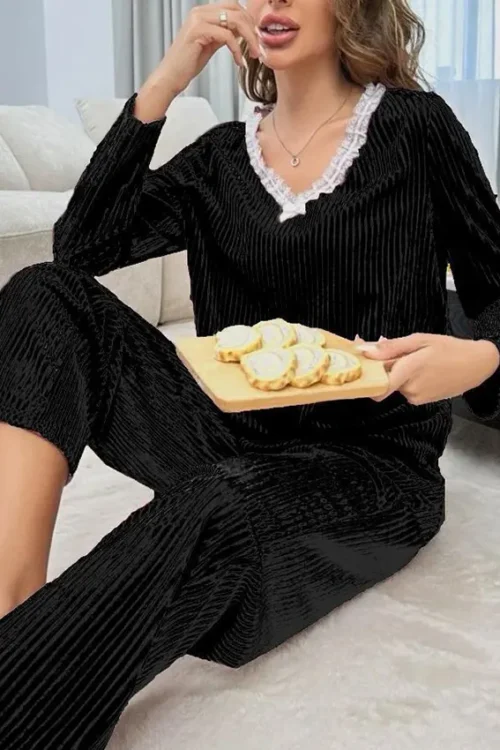 Elegant Black Pinstripe Pajama Set