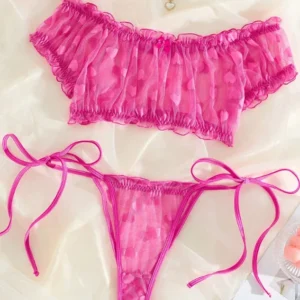 Sheer Polka Dot Off-Shoulder Bikini