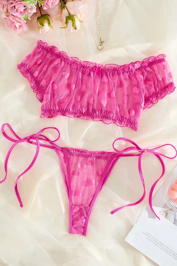 Sheer Polka Dot Off-Shoulder Bikini