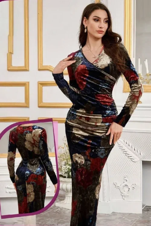 Floral Velvet Long Sleeve Dress