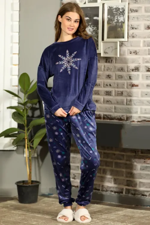 Snowflake Velvet Pajama Set - Long Sleeve