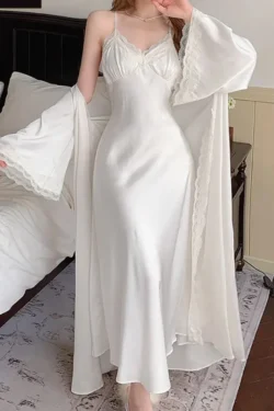 Elegant Long Sleeve Silk Nightgown