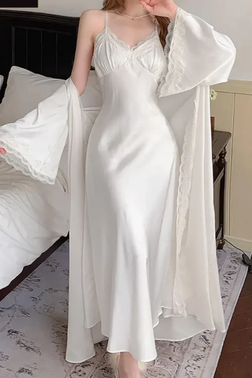 Elegant Long Sleeve Silk Nightgown