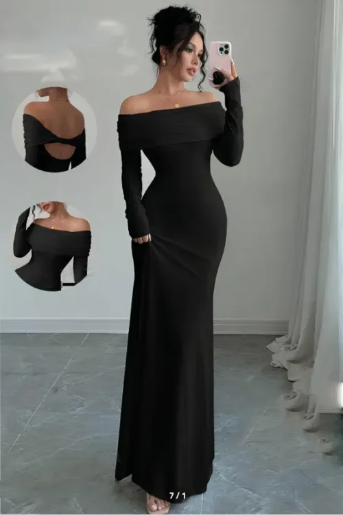 Elegant Off-Shoulder Long Sleeve Dress