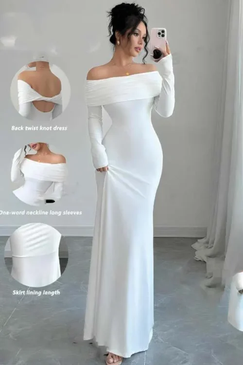 Elegant Off-Shoulder Long Sleeve Dress - Image 4