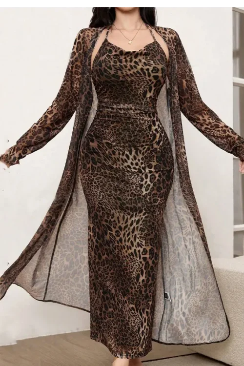 Elegant Leopard Print Long Sleeve Dress