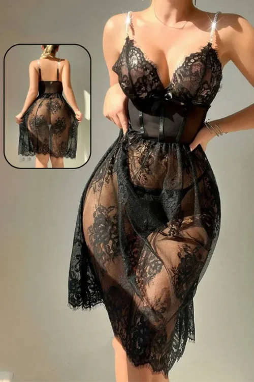 Elegant Black Lace Dress Lingerie