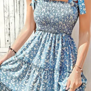 Floral Smocked Sleeveless Summer Dress