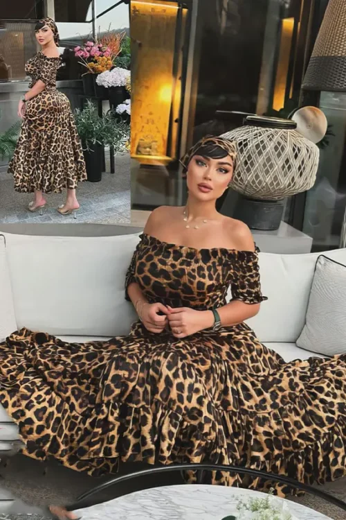 Leopard Print Off-Shoulder Maxi Dress