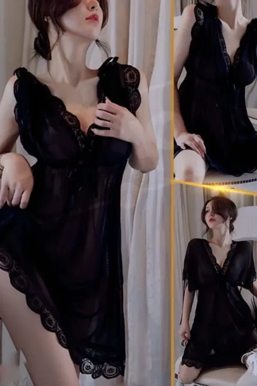 Elegant Black Lace Nightdress