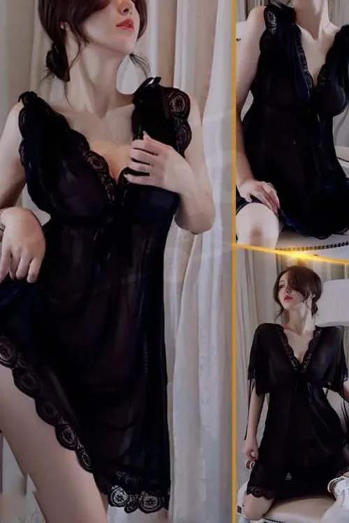 Elegant Black Lace Nightdress - Image 3