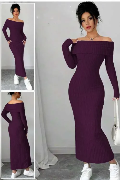 Elegant Off-Shoulder Long Sleeve Dress - Image 7