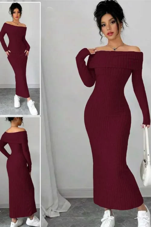 Elegant Off-Shoulder Long Sleeve Dress - Image 6