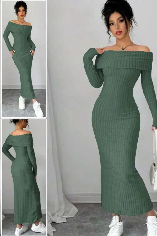 Elegant Off-Shoulder Long Sleeve Dress - Image 4