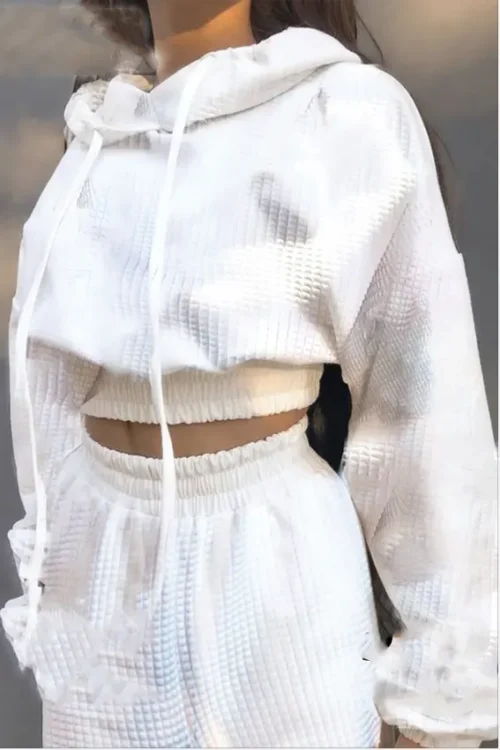 White Textured Hoodie Set