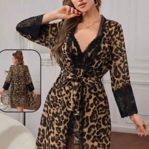 Leopard Print Lace Trim Robe