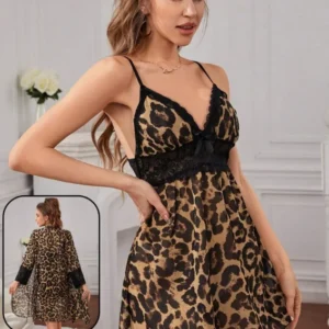 Leopard Print Lace Trim Robe
