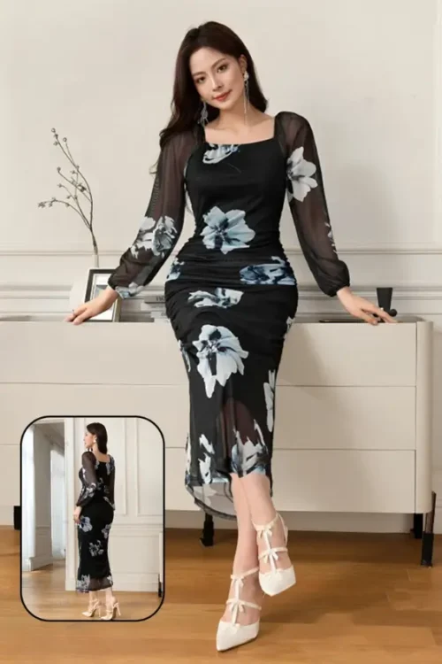 Elegant Floral Long Sleeve Dress