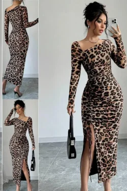 Leopard Print Long Sleeve Dress