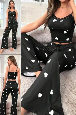 Heart Pattern Sleeveless Lounge Set