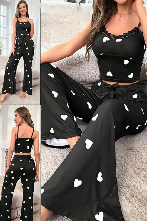 Heart Pattern Sleeveless Lounge Set