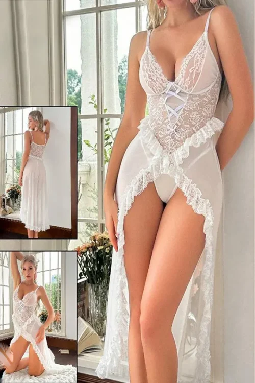 Elegant Lace Nightgown with Spaghetti Straps