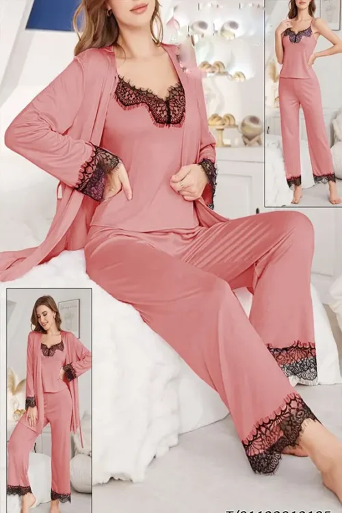 Elegant Lace Trim Sleepwear Set - Image 5