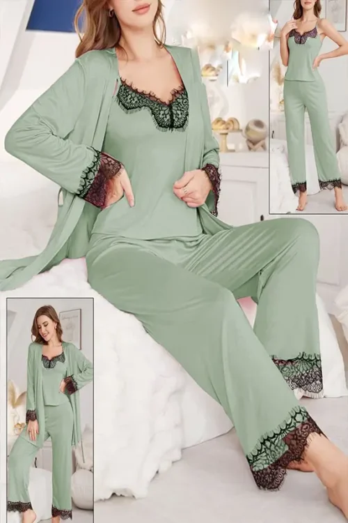 Elegant Lace Trim Sleepwear Set - Image 3