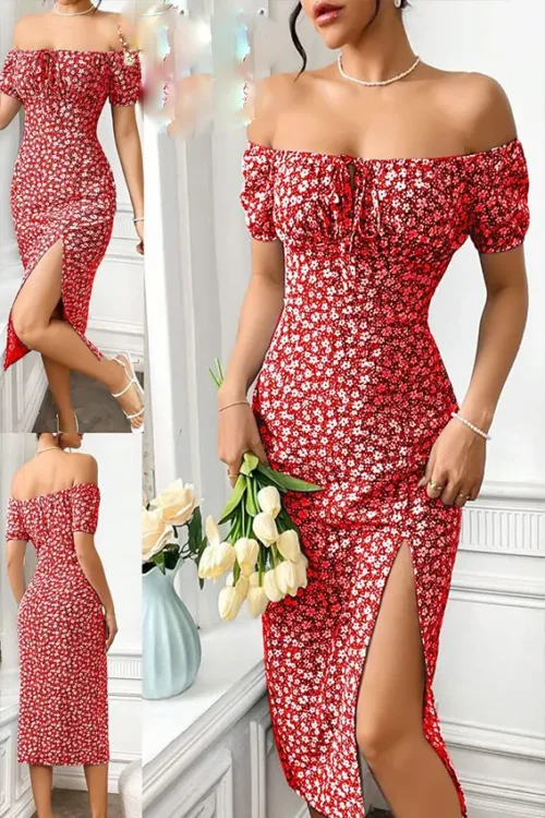 Elegant Floral Off-Shoulder Midi Dress