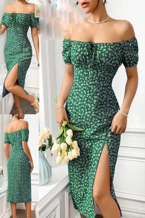 Elegant Floral Off-Shoulder Midi Dress - Image 5