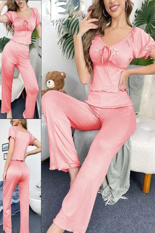 Pink Short Sleeve Lounge Set