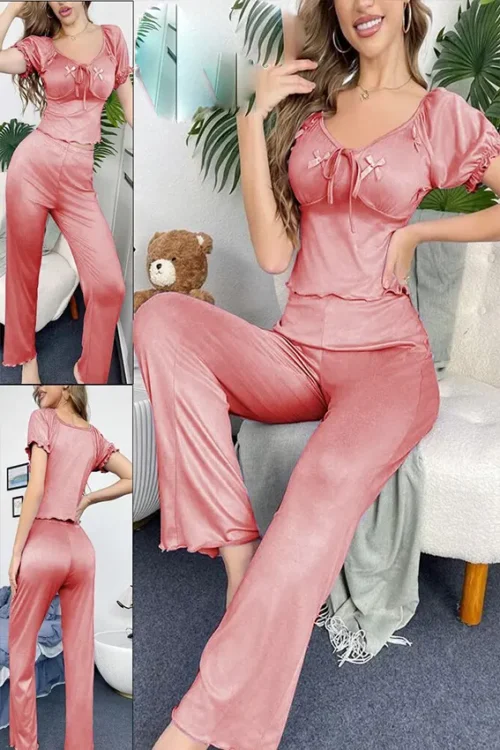 Pink Short Sleeve Lounge Set - Image 5