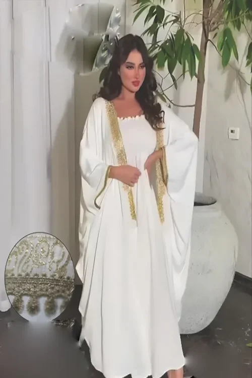 Elegant Gold Embroidered Kaftan Dress