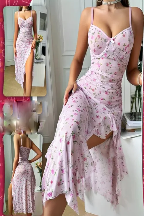 Floral High-Slit Summer Dress