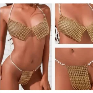 Chic Metallic Chain Bikini Set