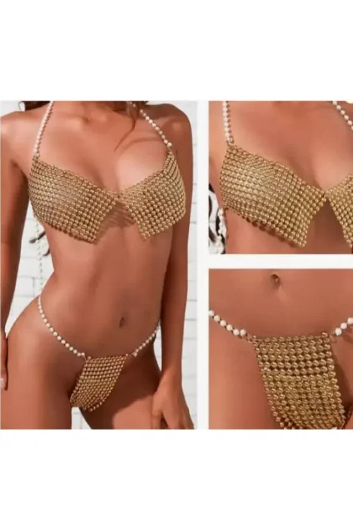 Chic Metallic Chain Bikini Set