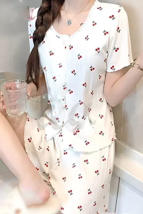 Cherry Pattern Short Sleeve Pajama Set