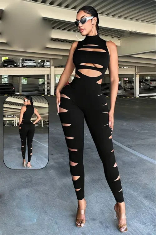 Stylish Cutout Black Sleeveless Jumpsuit