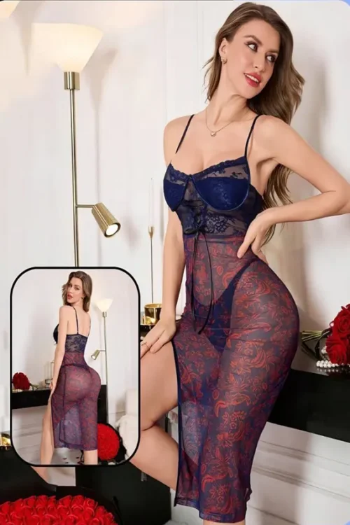 Elegant Floral Sheer Nightgown Dress