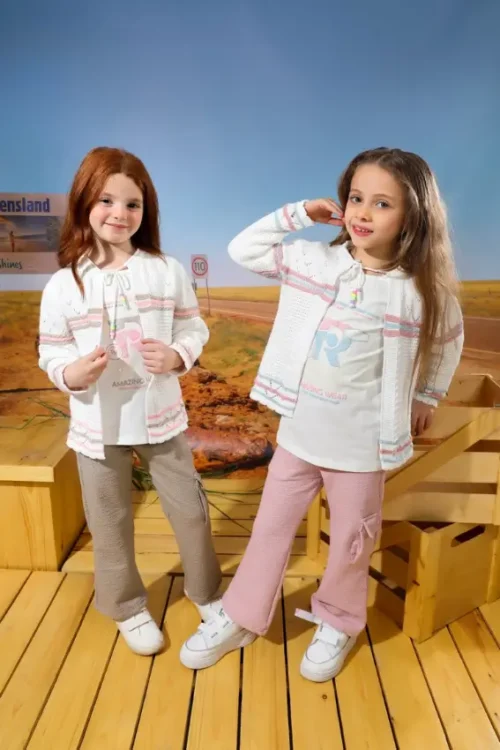 Stylish Girls' Patterned Cardigan Set